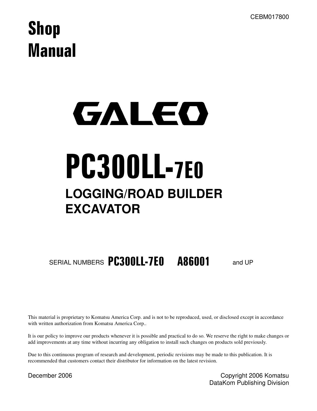PC300LL-7E0 Shop Manual